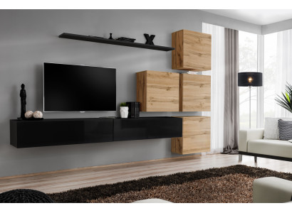 Set 7 pezzi parete attrezzata in legno per soggiorno, mobile TV, lussuoso arredamento gruppo armadio da parete