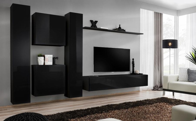 Nero parete vivente supporto TV Mobili da soggiorno di lusso completo di 6 pezzi Set moderno