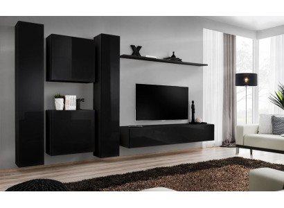 Nero parete vivente supporto TV Mobili da soggiorno di lusso completo di 6 pezzi Set moderno