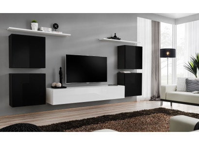 Moderna parete attrezzata completa per il soggiorno, arredamento di lusso con armadio a parete e mensola a parete.