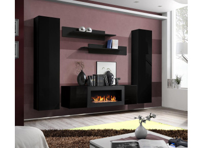 Set da soggiorno moderno di lusso 5 pezzi. Mobile parete armadietto in legno, nuovo.