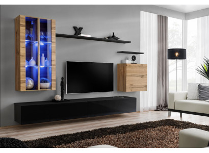 Mobile porta TV in legno nero con credenza a parete. Nuovo mobile in legno.
