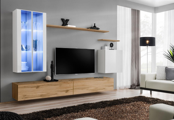 Mobili in legno, mobile TV, armadio a muro, arredamento soggiorno, set completo stile designer.