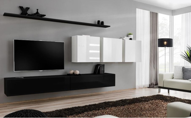 Mobili da soggiorno moderni di design in legno nero, mobile porta TV