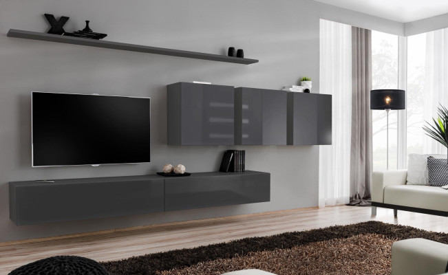 Mobile TV moderno grigio, credenza da designer, mobile in legno, armadio, armadio a parete.
