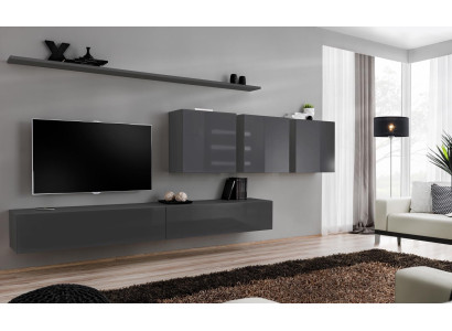 Mobile TV moderno grigio, credenza da designer, mobile in legno, armadio, armadio a parete.
