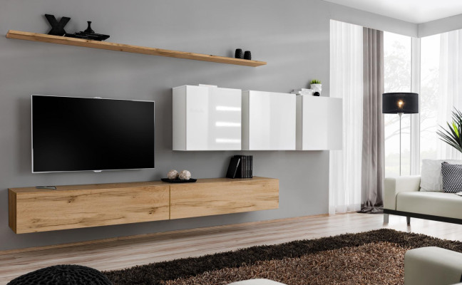 Set completo parete attrezzata moderna supporto TV credenza arredamento design mensola a parete