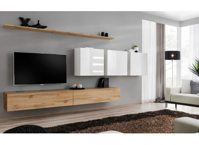Set completo parete attrezzata moderna supporto TV credenza arredamento design mensola a parete