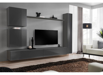 Mobiletto da parete di design in grigio, arredamento di lusso, mobili in legno moderni.