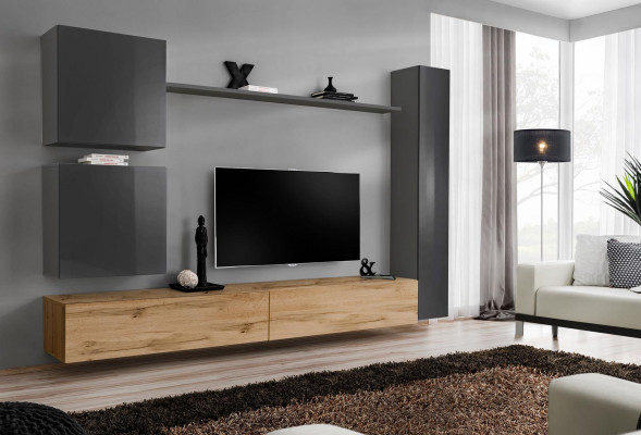Set completo soggiorno moderno con armadio a muro 6 pezzi, mobile, credenza, supporto TV.