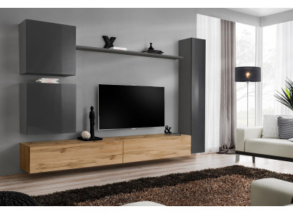 Set completo soggiorno moderno con armadio a muro 6 pezzi, mobile, credenza, supporto TV.