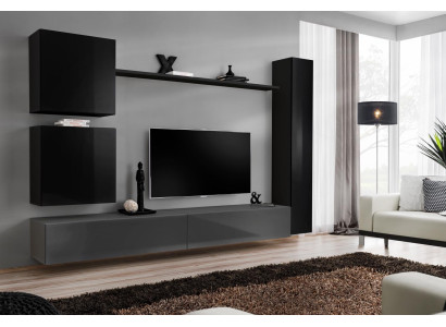 Mobile soggiorno con armadio a muro, set di design a parete 6 pezzi con mensola e buffet.