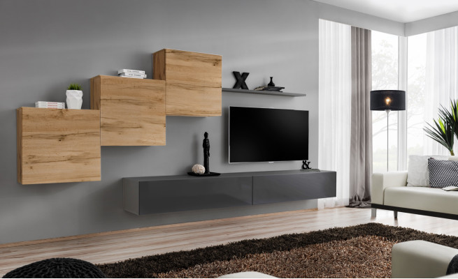 Mobili da soggiorno di design Scaffale grigio per TV Supporto TV moderno Mensola a parete