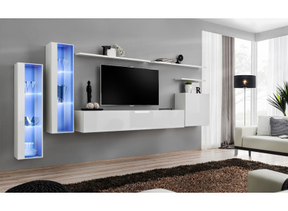 Bianco arredamento completo per soggiorno con supporto TV, design di lusso per soggiorno, armadio a parete.