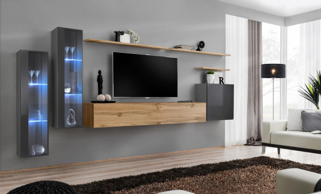 Set soggiorno parete attrezzata marrone lusso armadio a muro supporto TV credenza completa.
