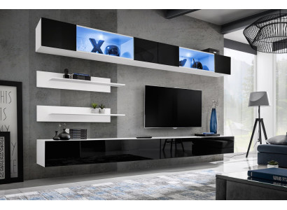 Set da soggiorno 6 pezzi lusso parete attrezzata armadio a muro 2x supporti TV design arredamento.