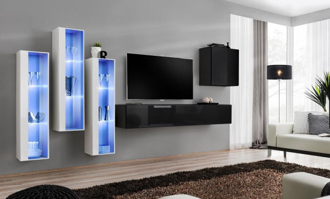 Mobile TV nero set parete 5 pezzi mobile TV in legno design nuovo