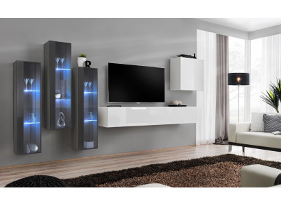 Set di mobili da soggiorno: design armadio soggiorno, credenza, mensola a muro, vetrina sospesa.