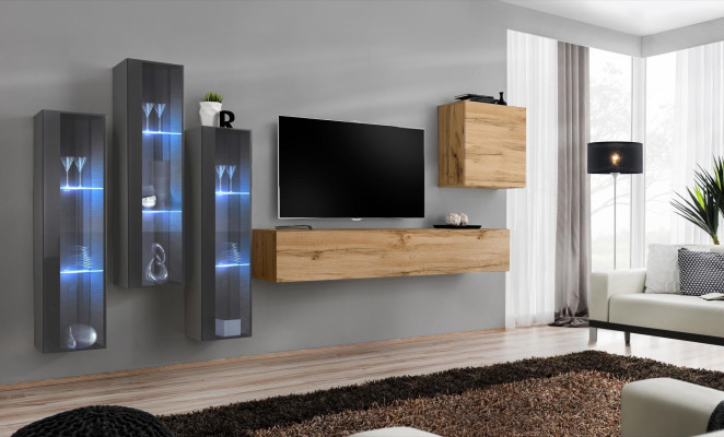 Parete attrezzata soggiorno in legno, set di lusso, arredamento nuovo stile moderno lusso marrone.