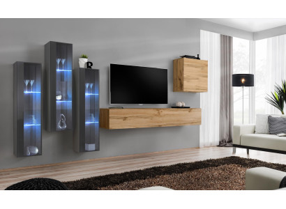 Parete attrezzata soggiorno in legno, set di lusso, arredamento nuovo stile moderno lusso marrone.