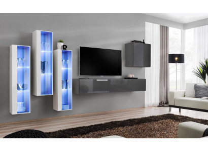 Mobile soggiorno grigio moderno lucido supporto TV in legno arredamento set