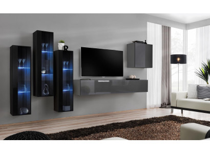 Designer Grigio Parete Vivente Supporto TV Completo Lucido Madia Armadio a Muro