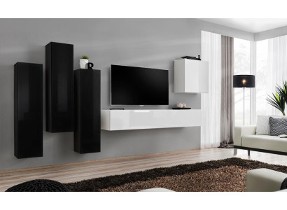 Set completo per soggiorno, parete attrezzata, mobile basso, supporto per TV, mobili in legno.