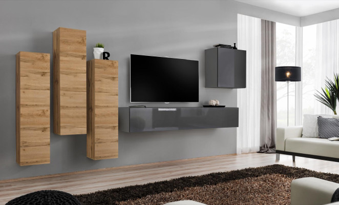 Set di lusso parete attrezzata 5 pezzi. Arredamento soggiorno rtv mobile TV Grigio