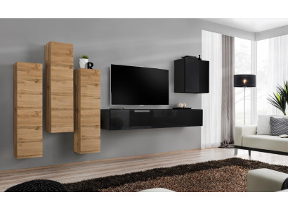 Mobile a parete Mobile a muro Mobile TV Arredamento soggiorno Supporto TV Moderno Nero