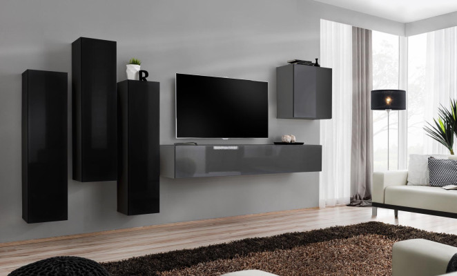Grigio supporto TV credenza lusso parete attrezzata arredamento soggiorno moderno completo