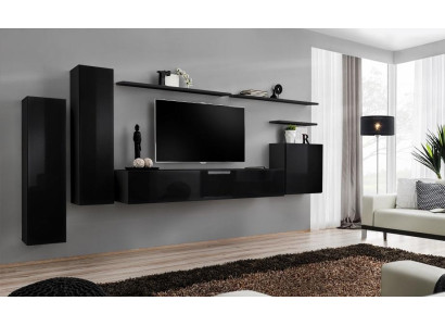 Set completo 7 pezzi Nero Soggiorno Porta TV Soggiorno Mobile a parete design.