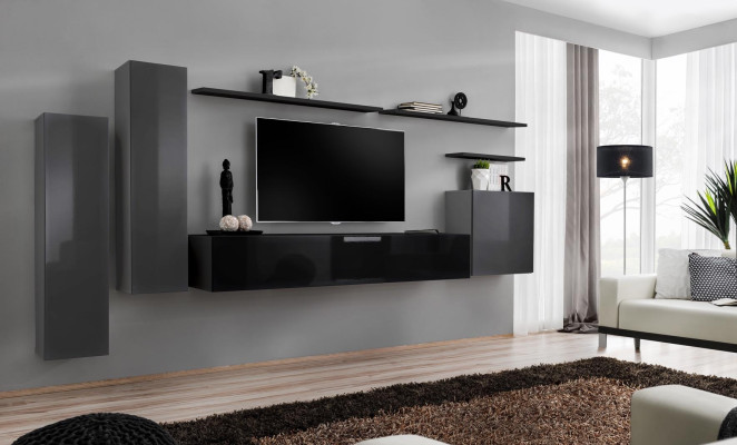 Salotto di lusso con mobili design moderni Grigio parete attrezzata Porta TV Mensola a muro