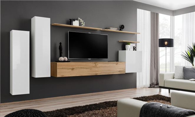 Set di mensole a parete per parete con parete 7 pezzi, mobili da soggiorno di lusso moderni.
