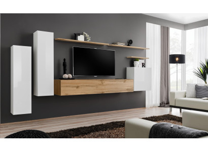 Set di mensole a parete per parete con parete 7 pezzi, mobili da soggiorno di lusso moderni.