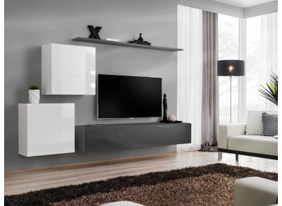 Mobile soggiorno Grigio Set sala da pranzo Mensola a muro Set 4 pezzi Legno di design Nuovo