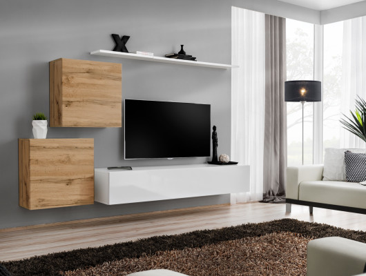 Set soggiorno 4 pezzi: mensola a muro, credenza, parete attrezzata, 2x pensili, design nuovo.