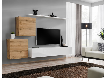 Set soggiorno 4 pezzi: mensola a muro, credenza, parete attrezzata, 2x pensili, design nuovo.