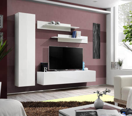 Mobile porta TV bianco, design di arredamento, mobili per soggiorno, scaffali da parete.