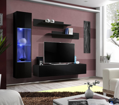Mobile porta televisore nero per parete con 4 pezzi, nuovo.