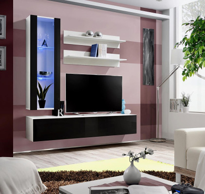 Design Vetrina a Sospensione Mensole Composizione Soggiorno Set 4 Pezzi Mobile Porta TV per Soggiorno.
