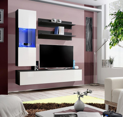 Set di parete attrezzata 4 pezzi. Soggiorno completo con TV stand, mensola da parete lusso moderna nuova.