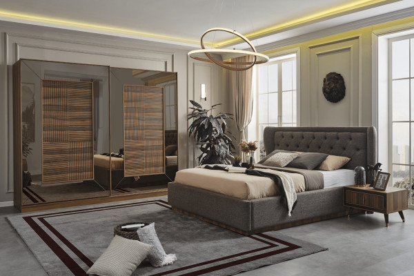 Set da camera da letto con letto imbottito 2 comodini Armadio 4 pezzi