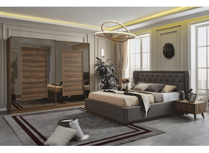 Set da camera da letto con letto imbottito 2 comodini Armadio 4 pezzi