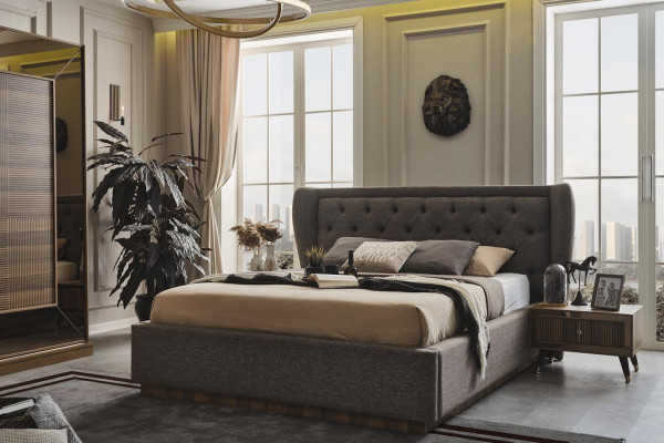 Set da camera da letto con letto imbottito 2 comodini Armadio 4 pezzi