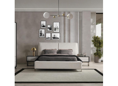 Set da camera da letto di lusso con letto matrimoniale di design, 2 comodini eleganti