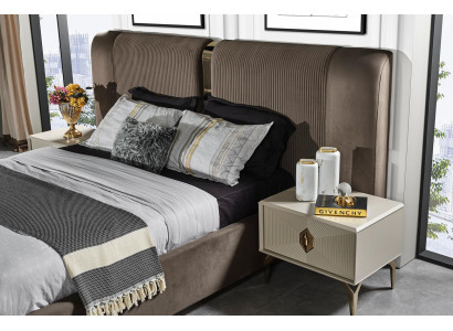 Set da camera da letto marrone Designer Letto matrimoniale 2 comodini Mobili di lusso