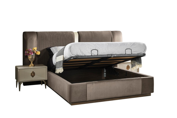 Set da camera da letto marrone Designer Letto matrimoniale 2 comodini Mobili di lusso