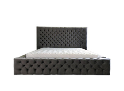 Chesterfield Grey camera da letto matrimoniale in legno design elegante imbottitura in stoffa