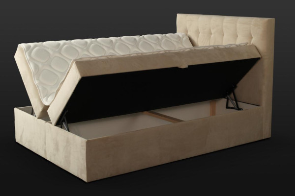 Letto Chesterfield beige Camera da letto Mobili in legno Design elegante Imbottitura in tessuto
