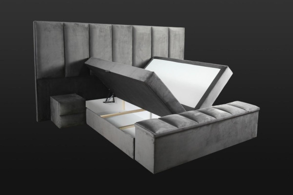 Letto matrimoniale grigio + 2 comodini design classico camera da letto elegante.
